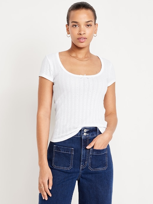 Image number 1 showing, Lace-Trim Ribbed T-Shirt