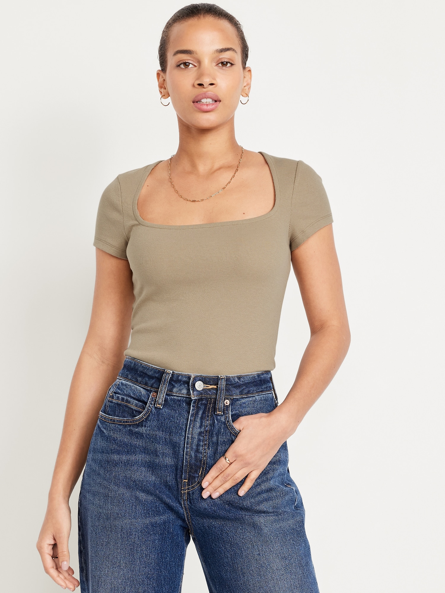 Ribbed Square-Neck T-Shirt