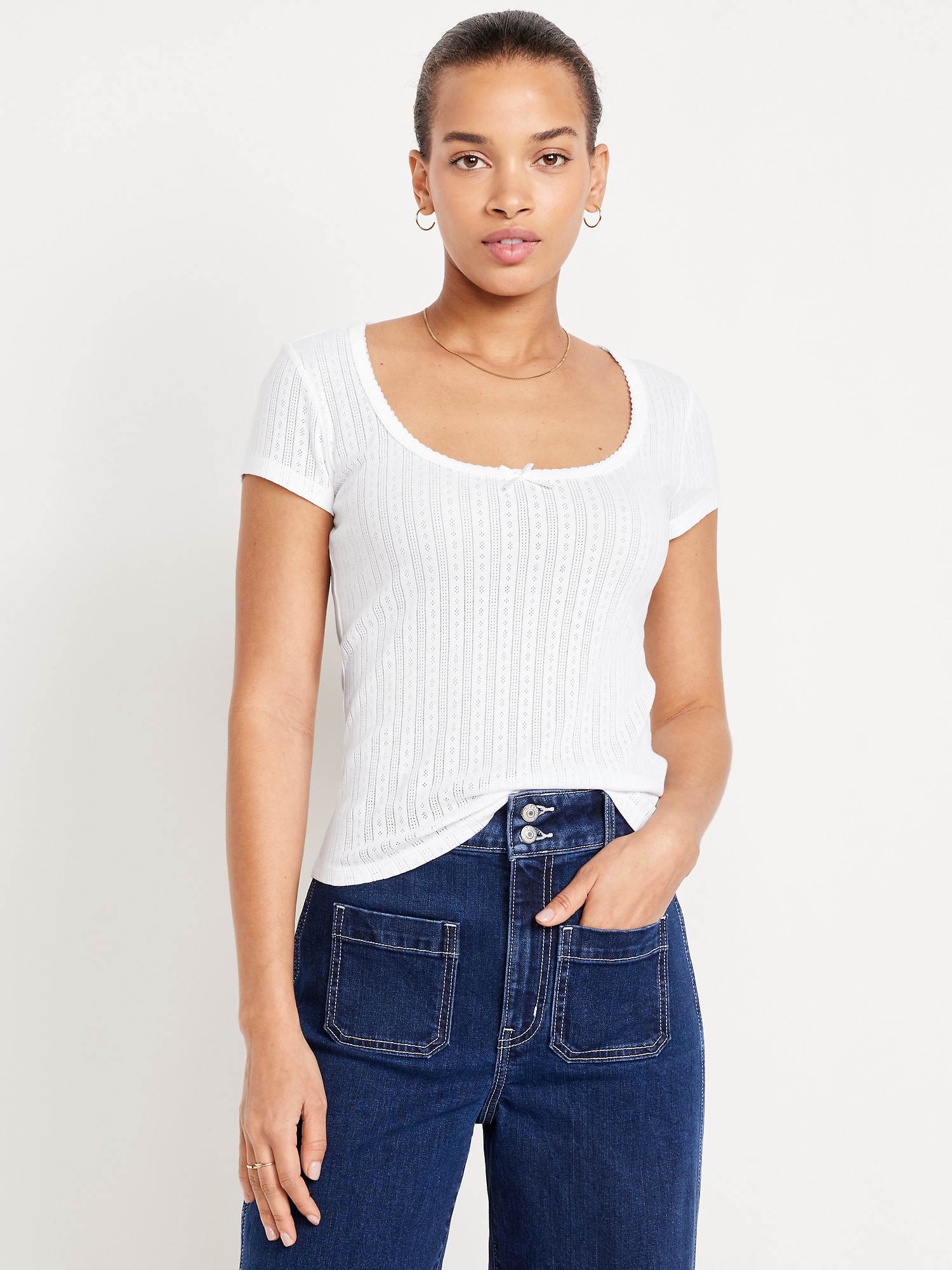 Lace-Trim Ribbed T-Shirt