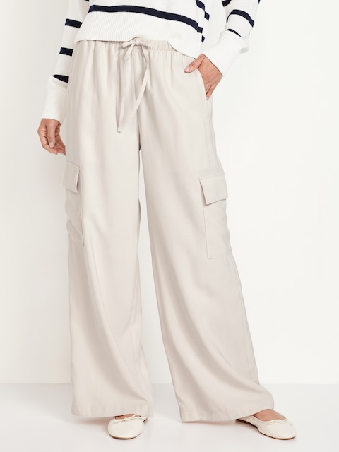 Extra High-Waisted Drapey Cargo Super Wide-Leg Pants - Silver Gray