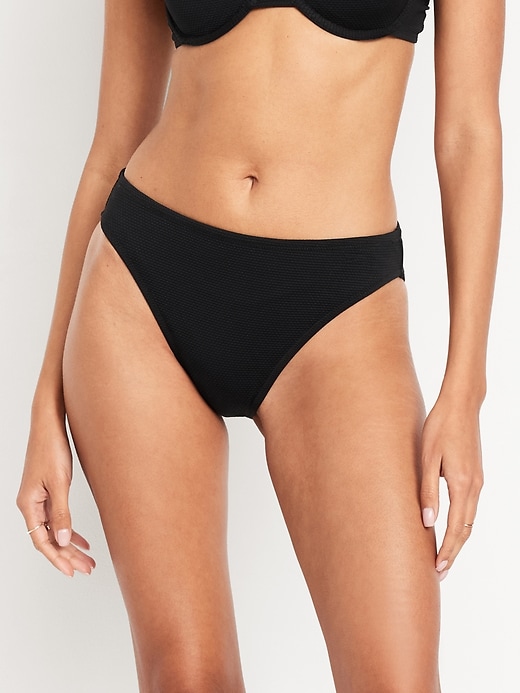 Image number 1 showing, Mid-Rise Textured Bikini Swim Bottoms