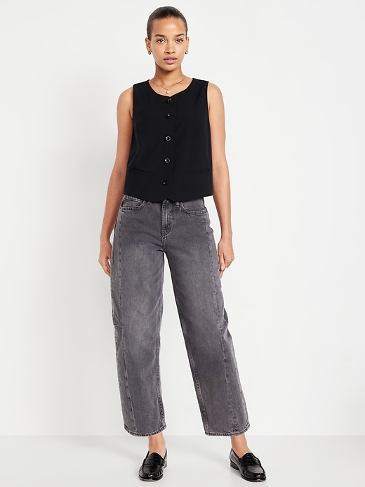 Image number 1 showing, High-Waisted Barrel Ankle Jeans