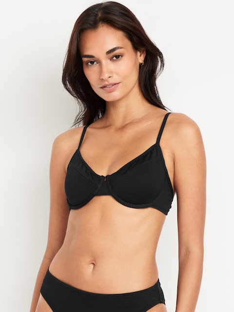 Textured Underwire Balconette Swim Top - Black Jack