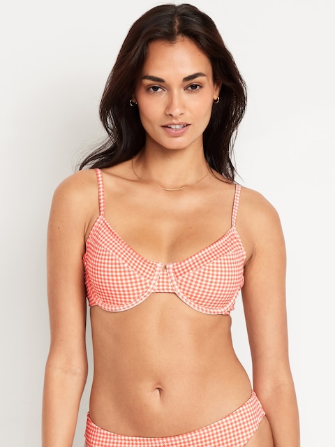 Textured Underwire Balconette Swim Top - Red Gingham