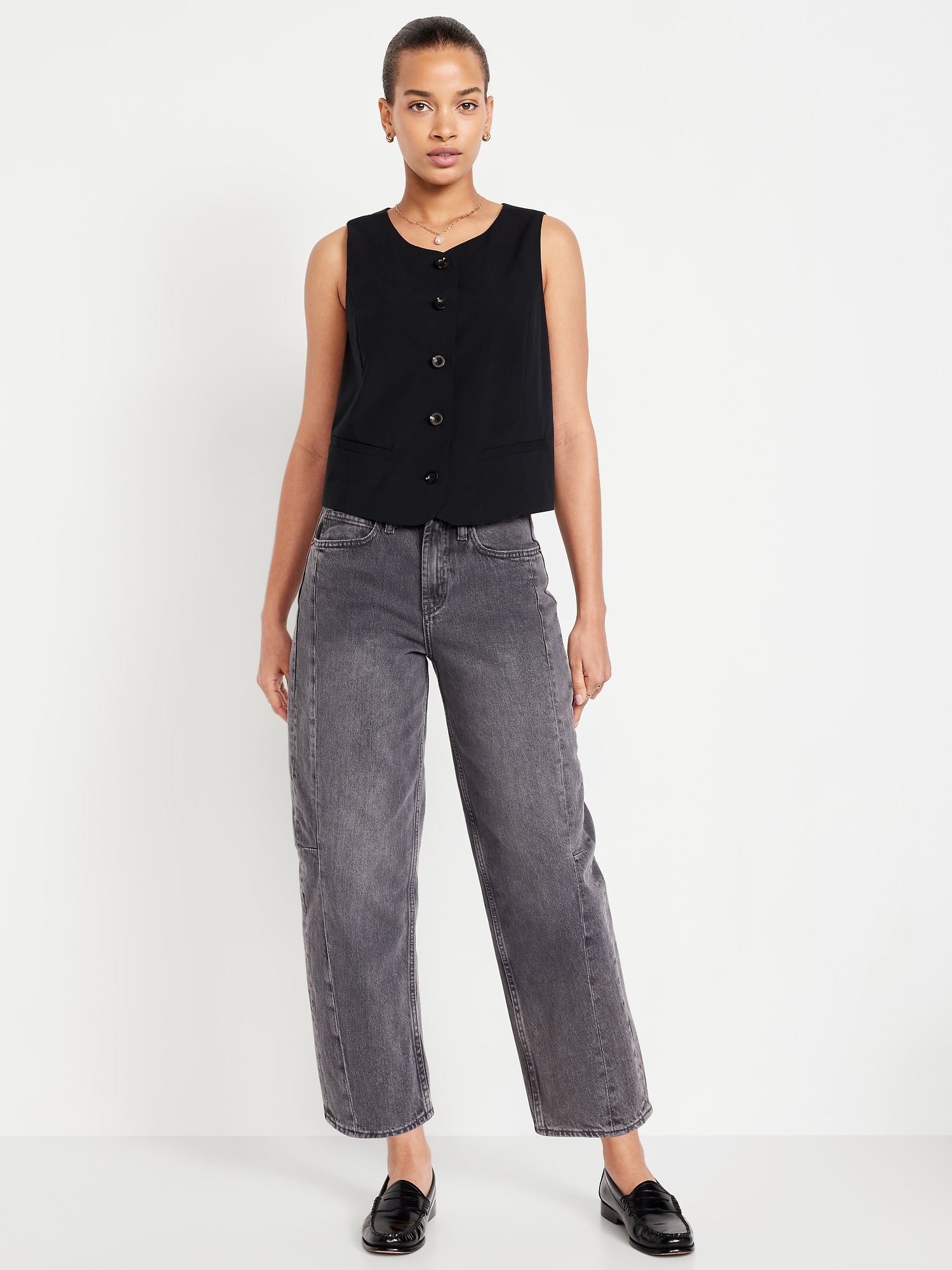 High-Waisted Barrel Ankle Jeans