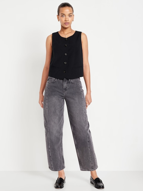 High-Waisted Barrel Ankle Jeans - Graphite Black Wash