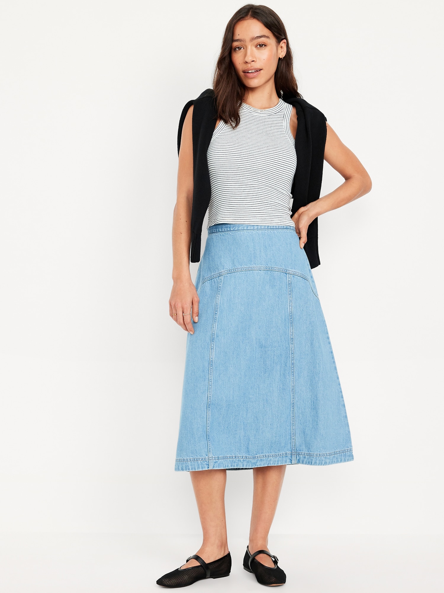 Mid-Rise Jean Midi Skirt