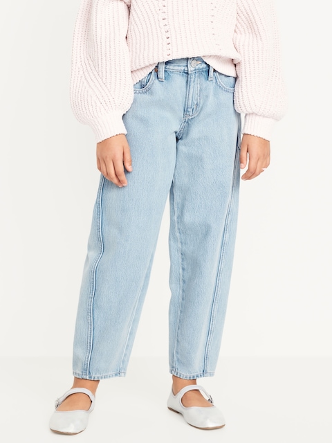 High-Waisted Barrel-Leg Jeans for Girls - Star (Light Wash)