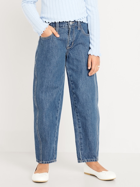High-Waisted Barrel-Leg Jeans for Girls - Blues (Medium Wash)