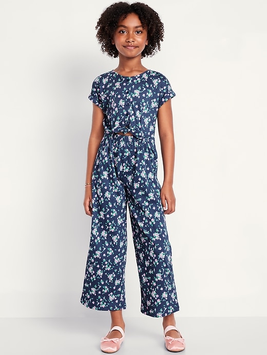 View large product image 1 of 3. Short-Sleeve Button-Front Tie-Knot Jumpsuit for Girls