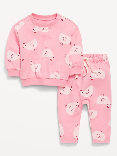 Printed French Terry Sweatshirt and Leggings Set for Baby - Pink Chick