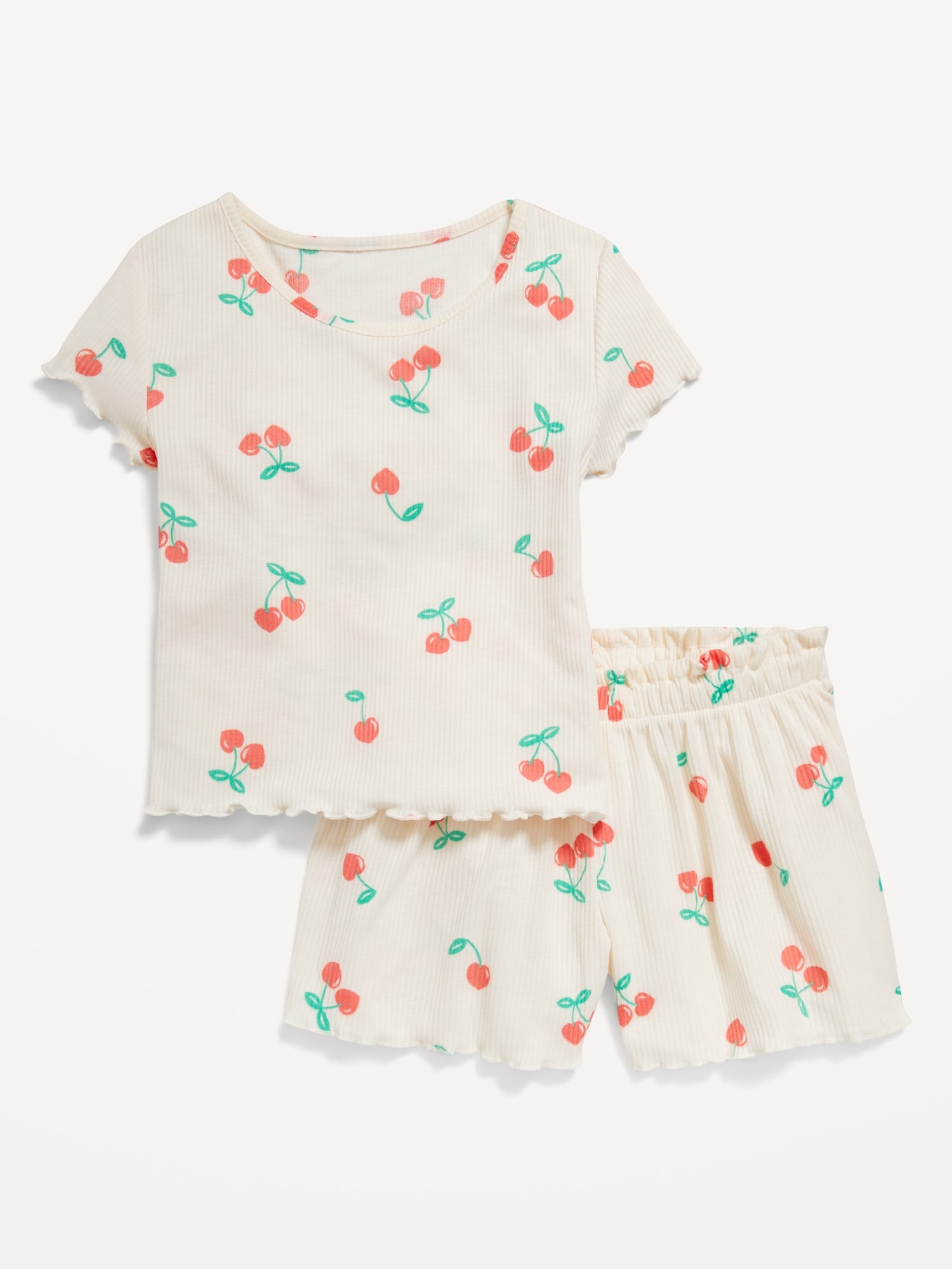 Ribbed Lettuce-Edge Pajama Top and Shorts Set for Girls