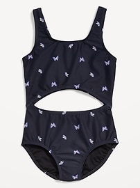 Image number 1 showing, Printed Cutout One-Piece Swimsuit for Girls