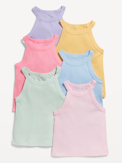 Fitted Halter Tank Tops 6-Pack for Toddler Girls - Rainbow