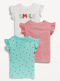 Image number 1 showing, Short-Sleeve Ruffle-Trim T-Shirt 3-Pack for Toddler Girls