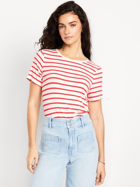 Luxe Crew-Neck T-Shirt - White & Red Stripe