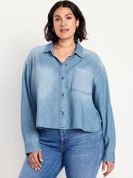 Image number 6 showing, Jean Button-Down Cropped Shirt