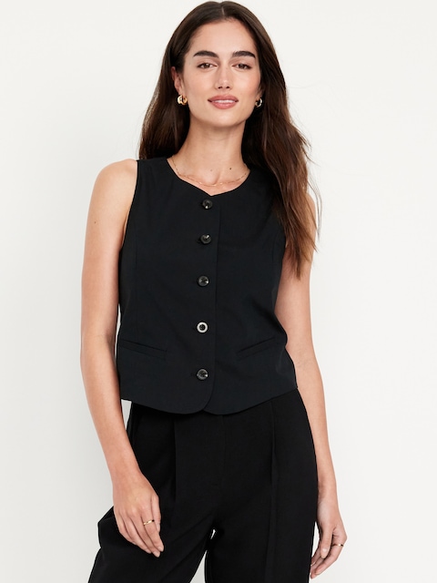 High-Neck Button-Down Vest - Black Jack
