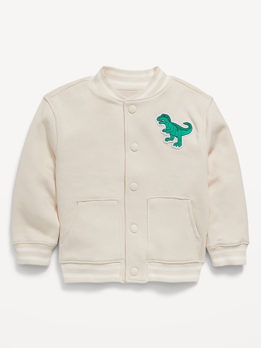 View large product image 2 of 2. Oversized Button-Front Embroidered Bomber Jacket for Toddler Boys