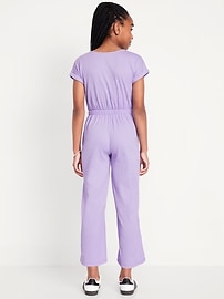 Image number 2 showing, Short-Sleeve Button-Front Tie-Knot Jumpsuit for Girls