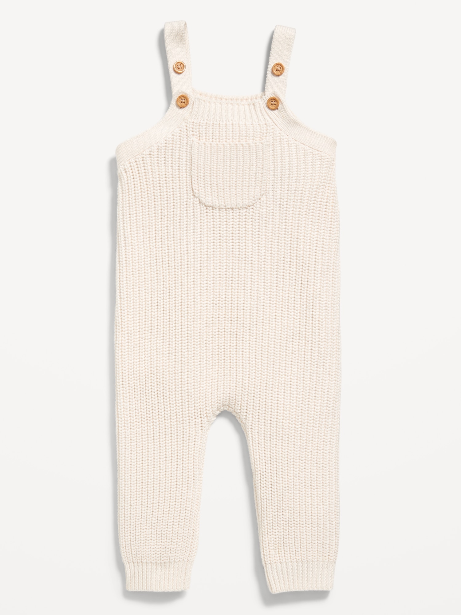 Chunky Sweater-Knit Pocket Overalls for Baby - White