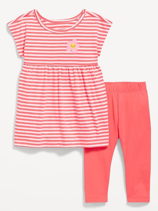 View large product image 1 of 1. Printed Short-Sleeve Dress and Leggings Set for Baby