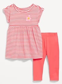 Image number 1 showing, Printed Short-Sleeve Dress and Leggings Set for Baby