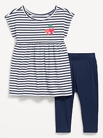 Image number 1 showing, Printed Short-Sleeve Dress and Leggings Set for Baby