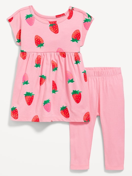 View large product image 1 of 1. Printed Short-Sleeve Dress and Leggings Set for Baby