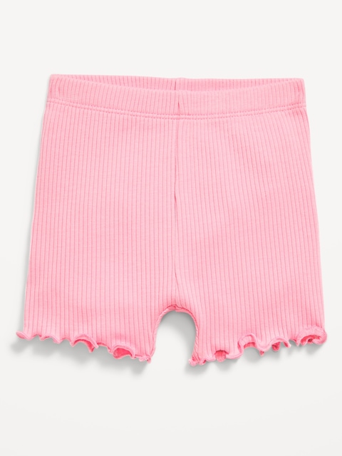 Ribbed Lettuce-Edge Biker Shorts for Baby - Anemone Pink