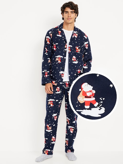Printed Flannel Pajama Set for Men - Santa Beige (Match The Fam)