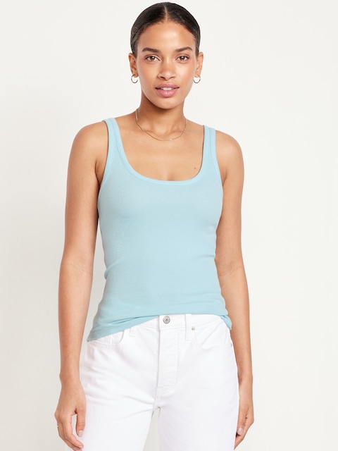 First-Layer Ribbed Scoop-Neck Tank Top - Ceramic Blue