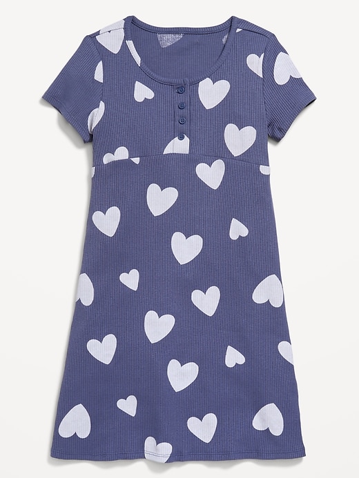 View large product image 2 of 2. Printed Short-Sleeve Ribbed Henley Dress for Girls