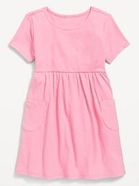 Image number 1 showing, Short-Sleeve Ribbed Fit and Flare Pocket Dress for Toddler Girls