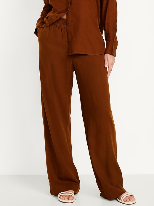 Image number 2 showing, High-Waisted Linen-Blend Wide-Leg Pants