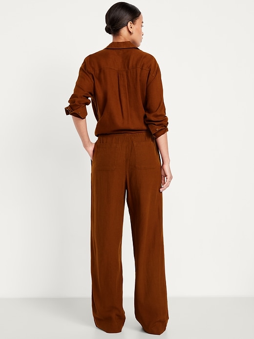 Image number 3 showing, High-Waisted Linen-Blend Wide-Leg Pants