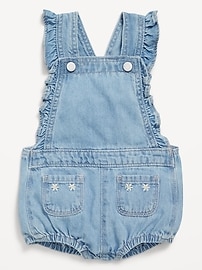 Image number 2 showing, Ruffle-Trim Jean Pocket Shortalls for Baby