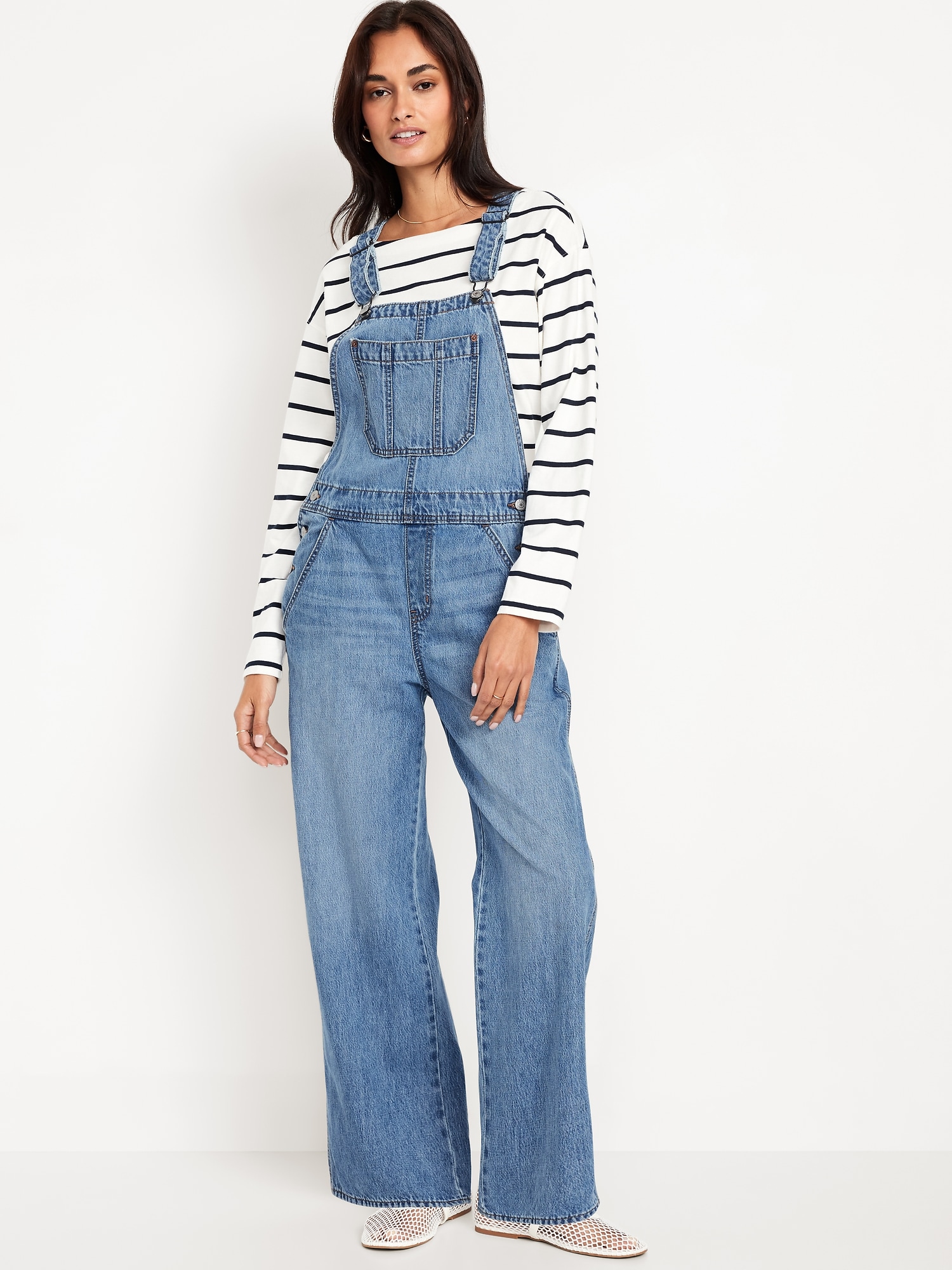 Baggy Wide-Leg Jean Overalls