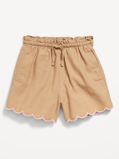 Linen-Blend Scallop-Trim Shorts for Toddler Girls - Maple Glazed