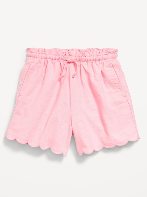 Linen-Blend Scallop-Trim Shorts for Toddler Girls - Anemone Pink