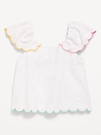 Image number 1 showing, Short-Sleeve Linen-Blend Scallop-Trim Top for Toddler Girls