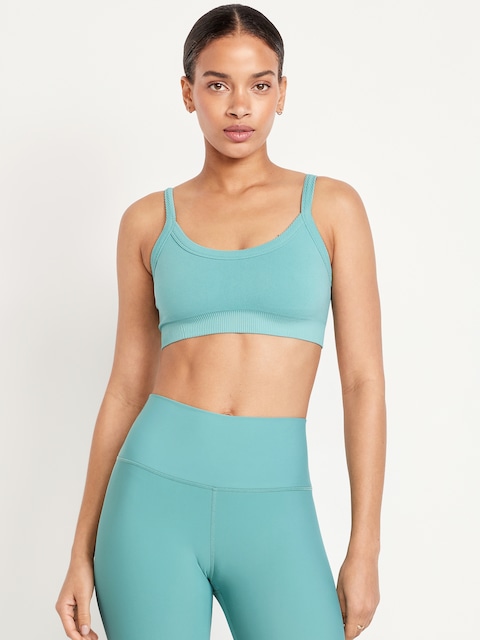 Light Support Fluid Seamless Ribbed Sports Bra - Luminous Blue