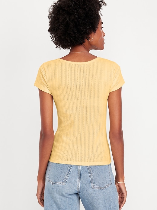 Image number 2 showing, Lace-Trim Ribbed Pointelle T-Shirt