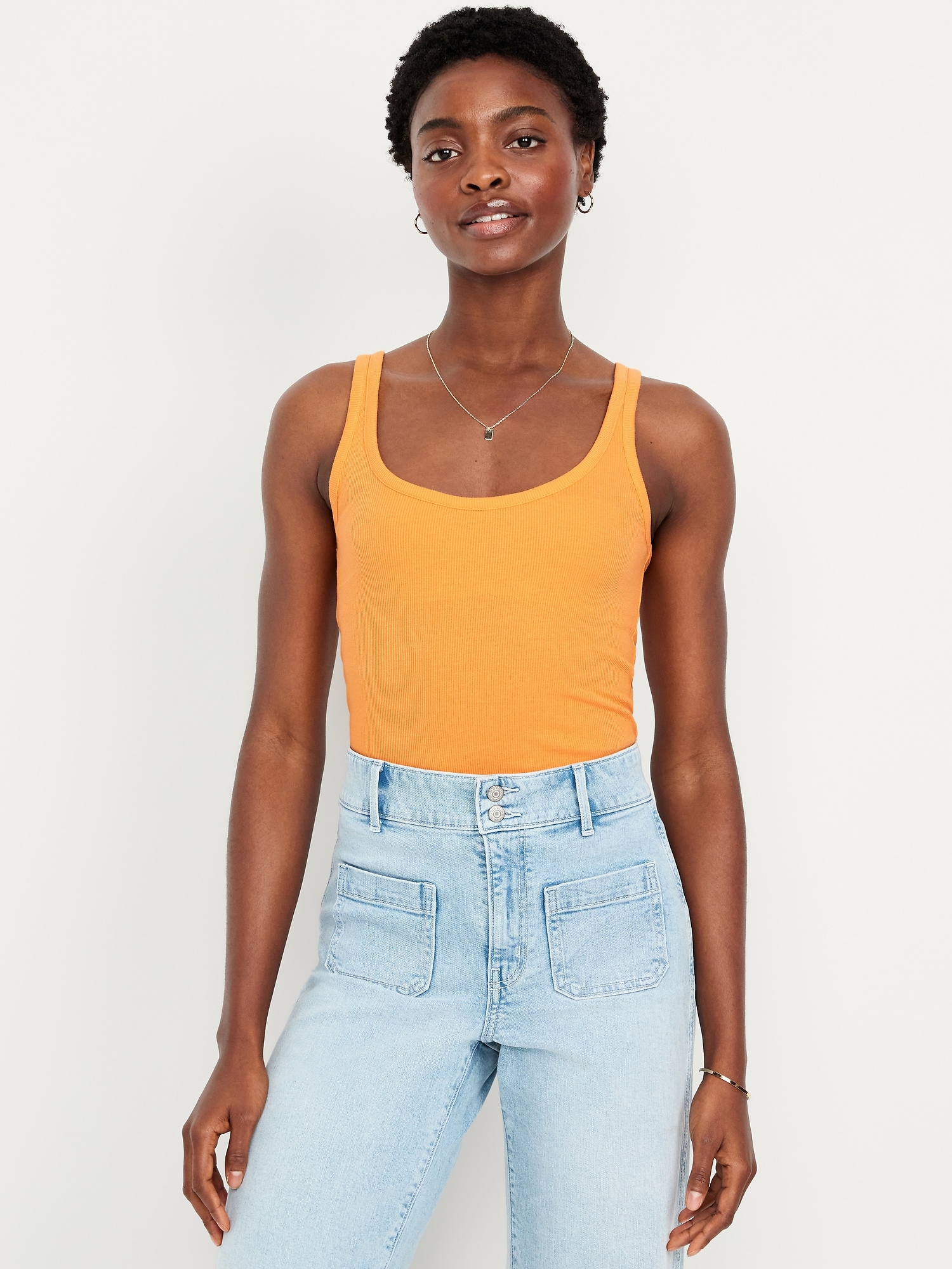 First-Layer Ribbed Scoop-Neck Tank Top