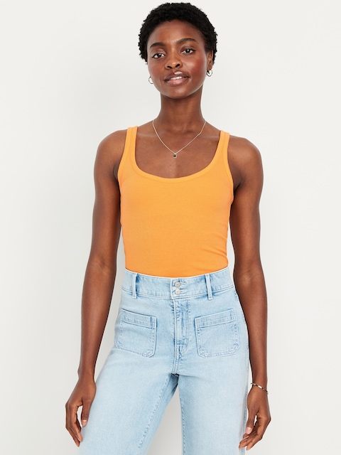 First-Layer Ribbed Scoop-Neck Tank Top - Golden Aurora
