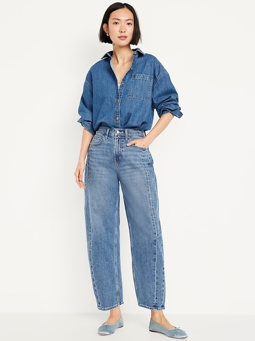 Image number 1 showing, High-Waisted Barrel Ankle Jeans