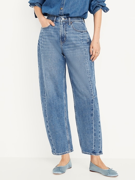 Image number 2 showing, High-Waisted Barrel Ankle Jeans