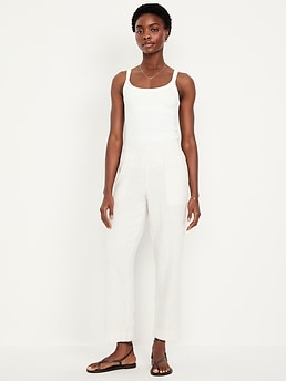 High-Waisted Linen-Blend Straight Ankle Pants - image 3