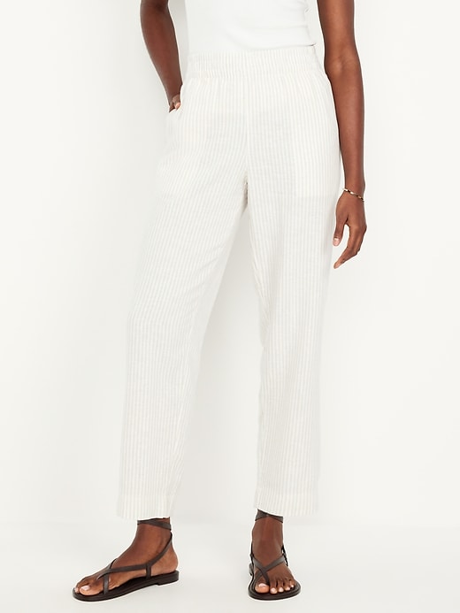 Image number 5 showing, High-Waisted Linen-Blend Straight Pants