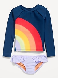Image number 1 showing, Printed Rashguard Top and Ruffled Bikini Swim Set for Toddler & Baby